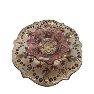 2 Pc Snowflake Server Platter Christmas Fused Glass Grassland Road Amscan